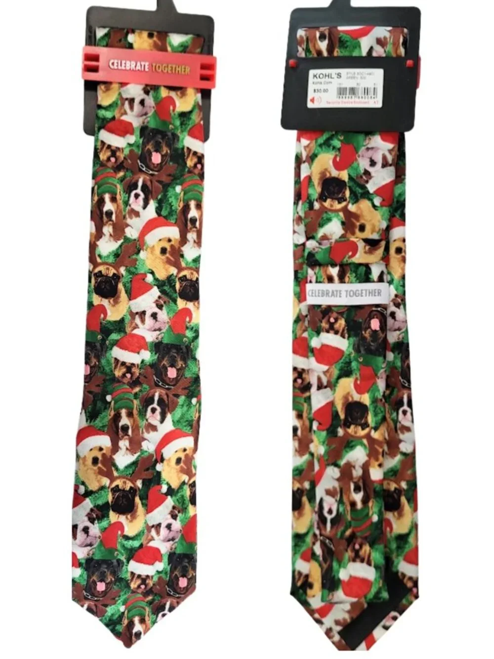 CELEBRATE TOGETHER NWT Dogs Wearing Santa Hats Christmas Tie